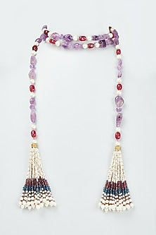 Gold Finish Purple Amethyst & Ruby Beads Mala