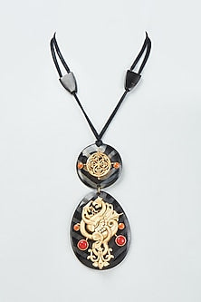 Gold Finish Gold Motifs & Coral Stones Long Necklace