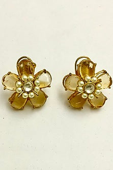 Gold Finish Kundan Polki Floral Earrings