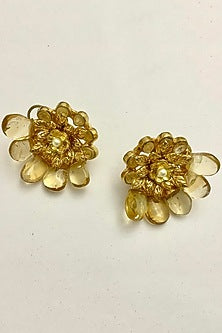 Gold Finish Kundan Polki & Pearl Floral Earrings
