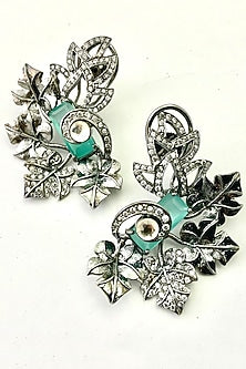Antique Silver Finish Cubic Zirconium Earrings