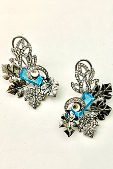 Antique Silver Finish Cubic Zirconium & Crystal Earrings