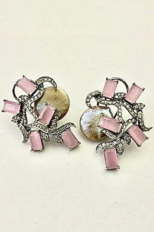 Antique Silver Finish Grey Crystal Earrings