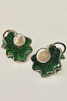 Silver Finish Green Cubic Zirconium Earrings