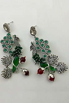 Silver Finish Peacock Cubic Zirconium Earrings