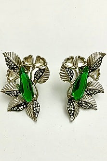 Silver Finish Colored Glass Earrings