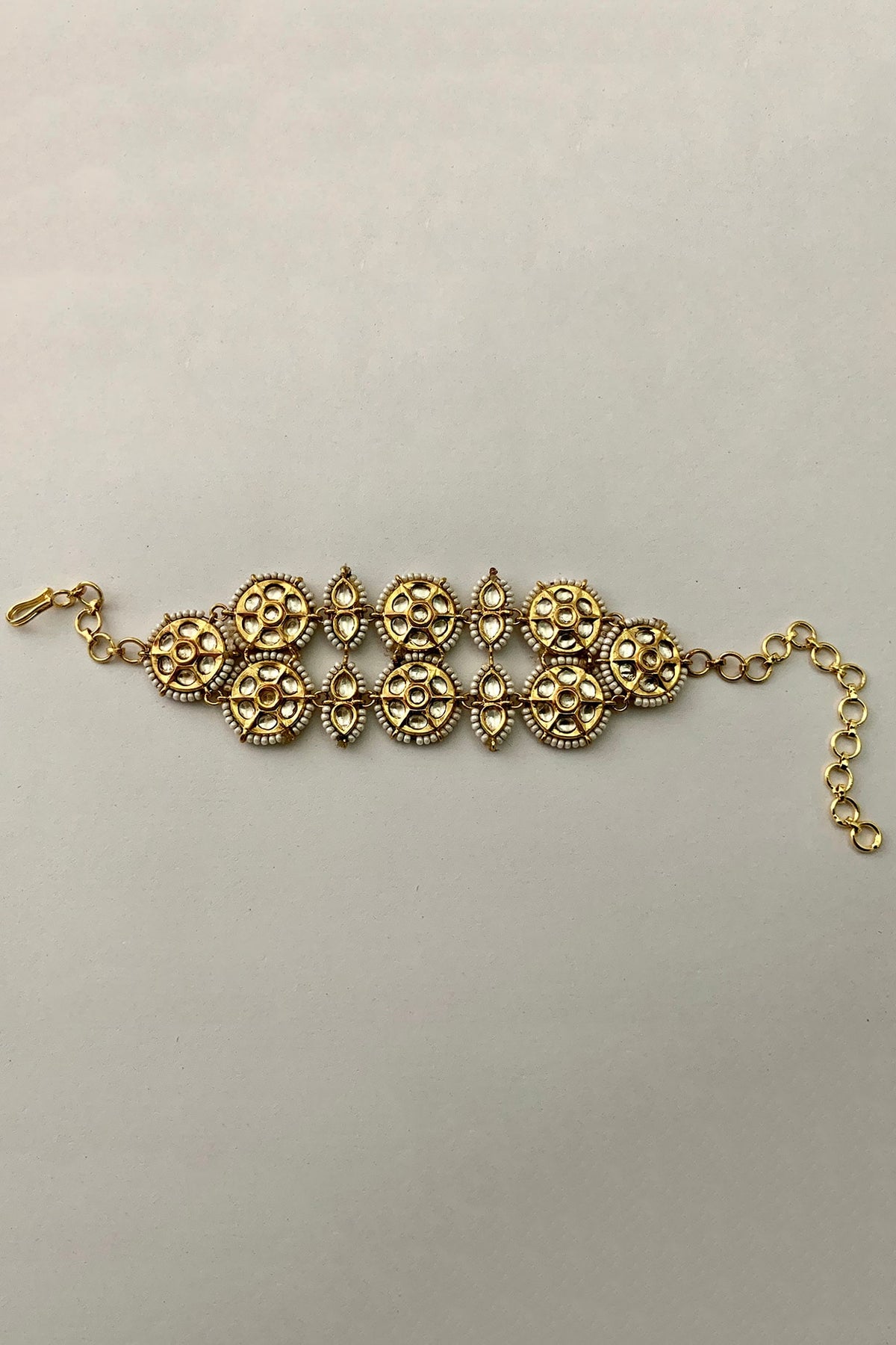 Gold Finish Kundan Polki Bracelet