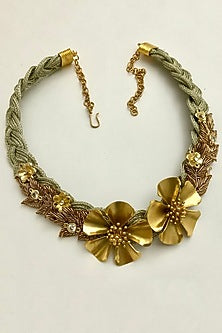 Gold Finish Floral Cubic Zirconium Necklace