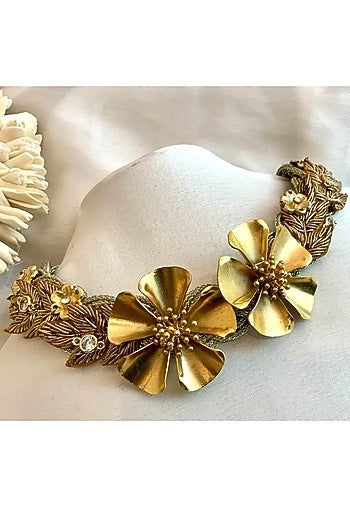 Gold Finish Floral Cubic Zirconium Necklace