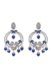 Antique Silver & Black Rhodium Finish Blue Quartz Earrings
