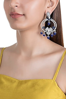 Antique Silver & Black Rhodium Finish Blue Quartz Earrings