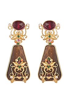 Gold Finish Sheesham Wood Dangler Earrings