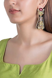 Gold Finish Sheesham Wood Dangler Earrings