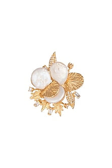 Gold Finish Baroque Pearl Adjustable Ring