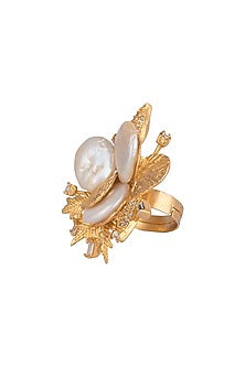 Gold Finish Baroque Pearl Adjustable Ring