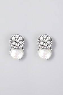 Black Rhodium Finish Kundan Polki & Pearl Earrings