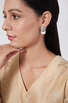 Black Rhodium Finish Kundan Polki & Pearl Earrings