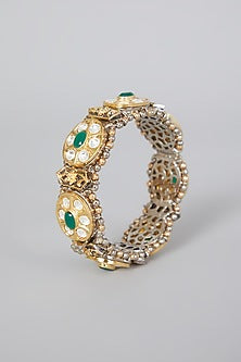 Two Tone Finish Green Stone Bangle