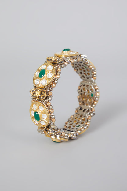 Two Tone Finish Green Stone Bangle