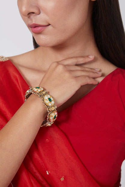 Two Tone Finish Green Stone Bangle