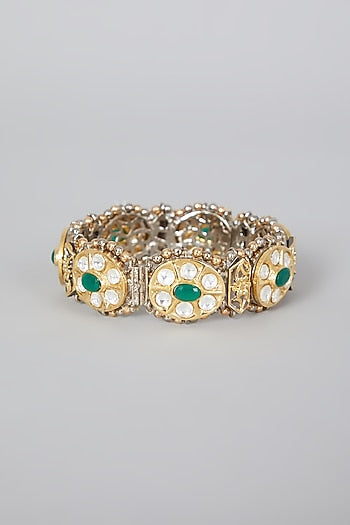 Two Tone Finish Green Stone Bangle