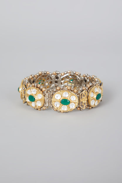 Two Tone Finish Green Stone Bangle