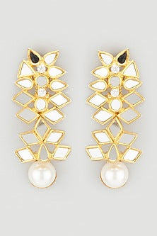 Gold Finish Pearl Dangler Earrings
