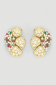 Gold Finish Pearl Stud Earrings