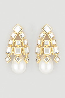 Gold Finish Dangler Earrings With Pearls
