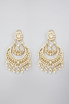 Gold Finish Kundan Polki Chandbali Earrings