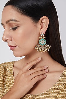 Two Tone Finish Kundan Polki Stud Earrings