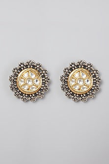 Two Tone Finish White Kundan Polki Earrings