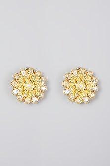Gold Finish Kundan Polki Stud Earrings