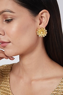 Gold Finish Kundan Polki Stud Earrings