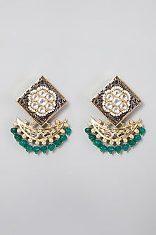 Two Tone Finish Green Drops Earrings