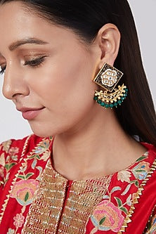 Two Tone Finish Green Drops Earrings