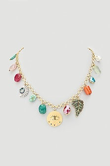 Gold Finish Long Charm Necklace