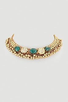 Gold Finish Green Onyx Choker Necklace