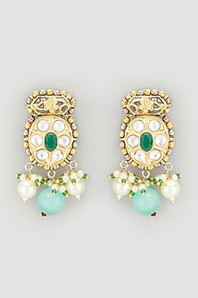 Two Tone Finish Green Onyx Dangler Earrings