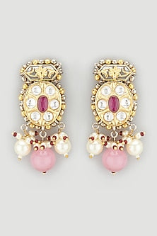 Two Tone Finish Pink Onyx Dangler Earrings