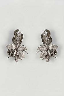 Antique Silver Finish Baroque Pearl Leaf Dangler Earrings