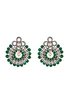Silver Finish Beaded Chandbali Earrings
