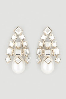 White Finish Pearl Dangler Earrings