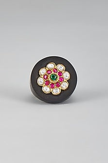 Gold Finish Kundan Polki Ring