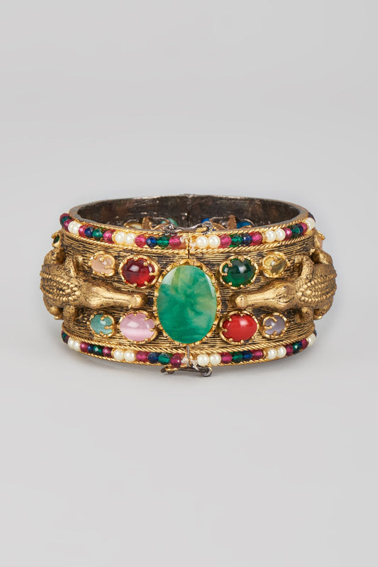 Gold Finish Navratna Stone & Kundan Polki Bangle