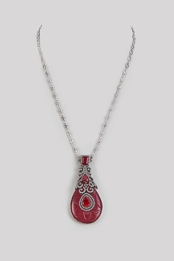 Black Rhodium Finish Carved Ruby & Cubic Zirconia Necklace