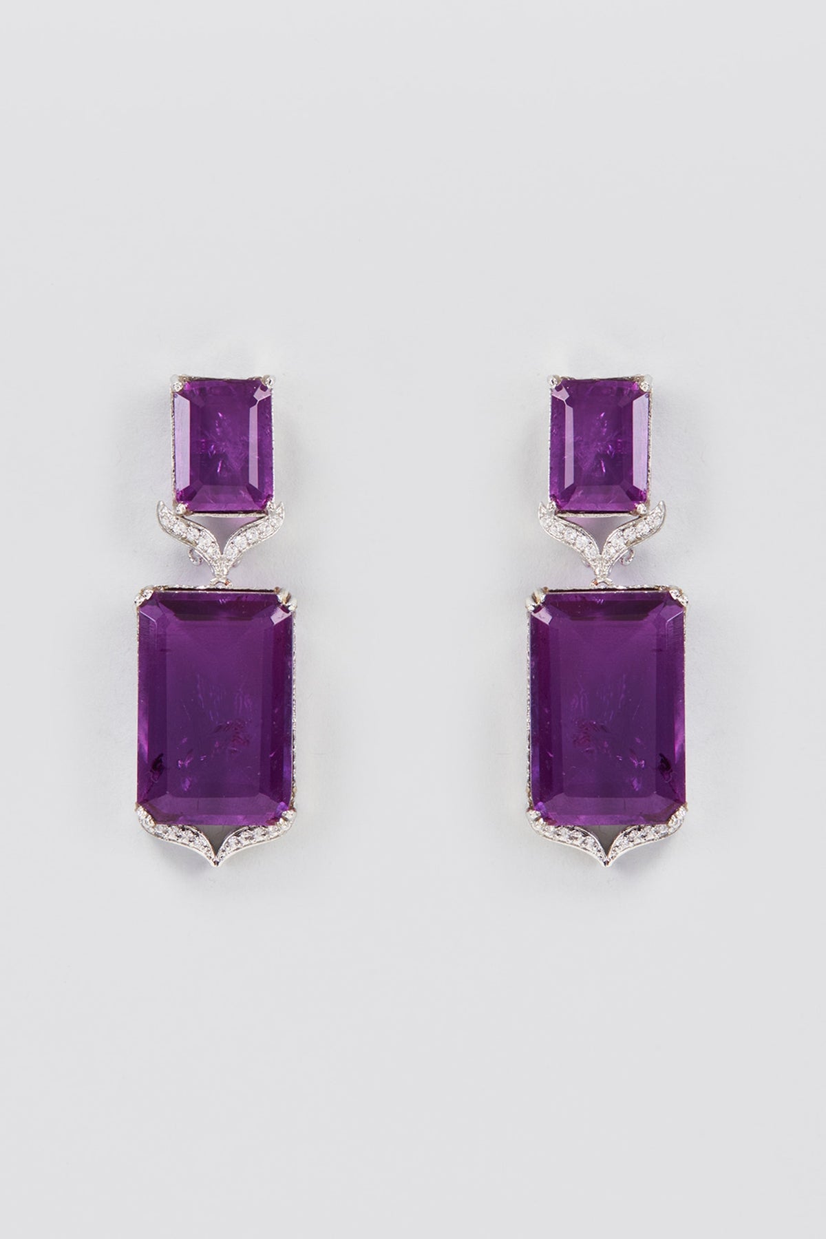 White Finish Purple Synthetic Stone Dangler Earrings