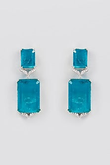 White Finish Aqua Synthetic Stone Dangler Earrings