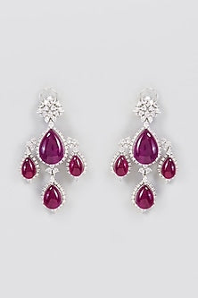 White Finish Purple Synthetic Stone Dangler Earrings