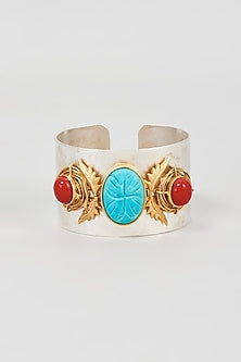 Two Tone Finish Turquoise Stone Cuff